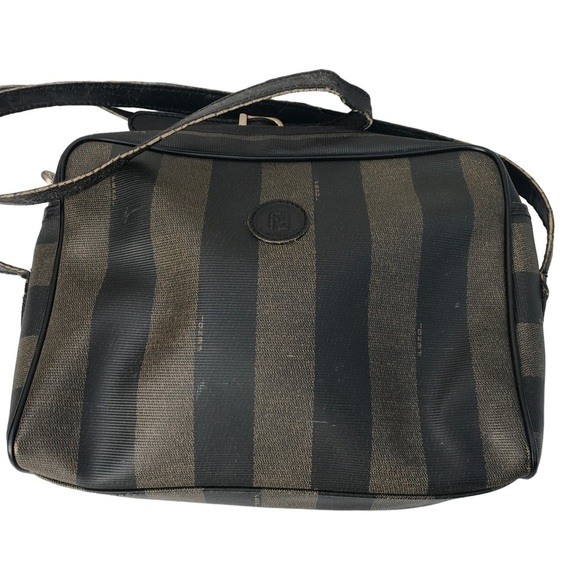 Vintage FENDI striped leather shoulder bag authentic 80s Zucca - Picture 7 of 13
